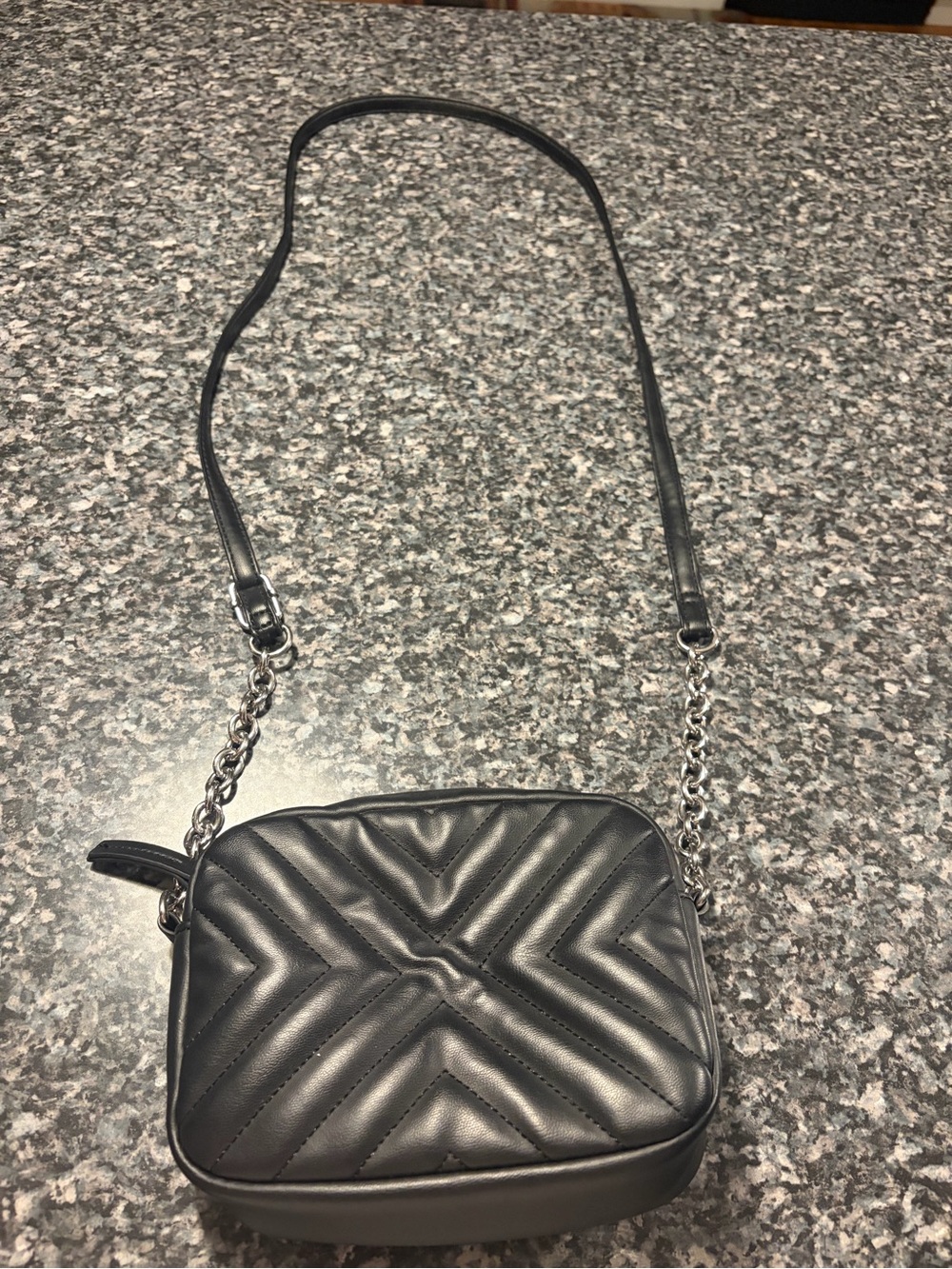 Primark Faux-Leather Chevron Quilted Camera Crossbody Bag in Black